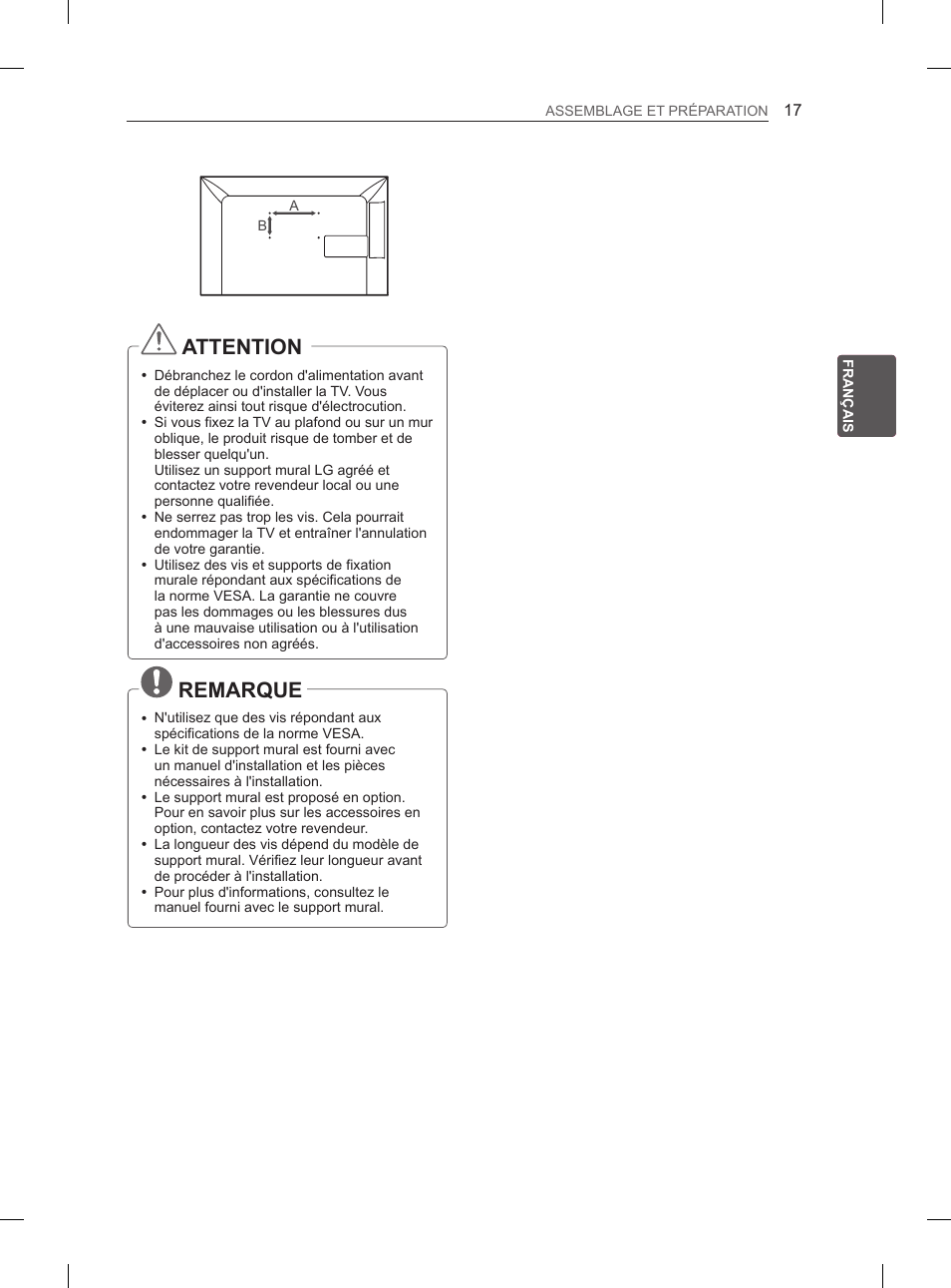 Attention, Remarque | LG 29LN460R User Manual | Page 68 / 243