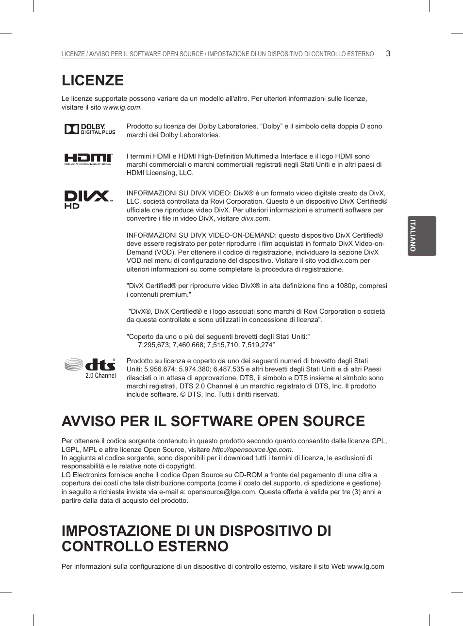 Licenze, Avviso per il software open source | LG 29LN460R User Manual | Page 76 / 243
