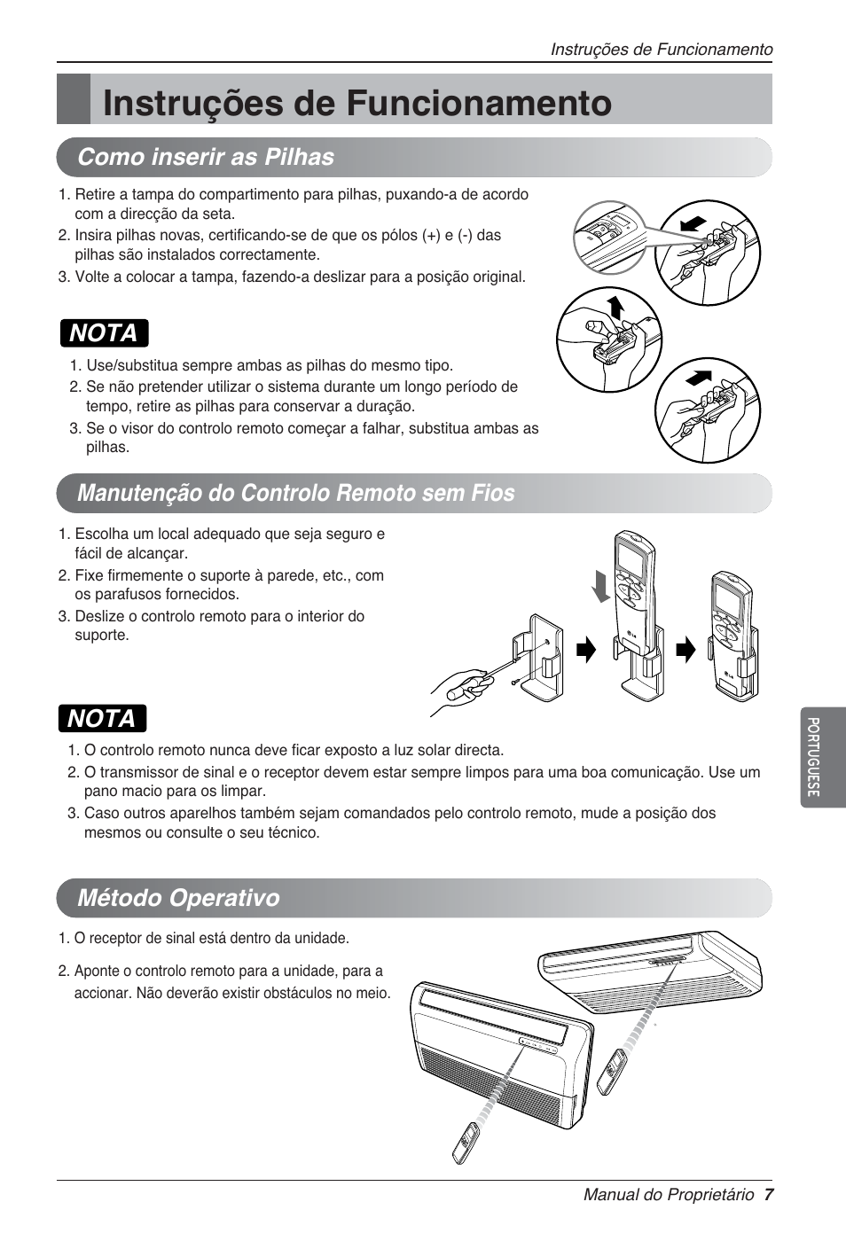Instruções de funcionamento, Nota, Método operativo | LG UV18 NBC User Manual | Page 103 / 305