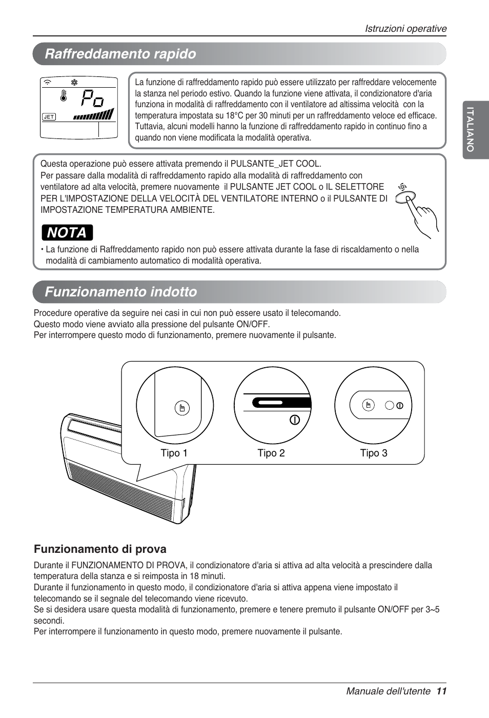 Nota, Raffreddamento rapido, Funzionamento indotto | LG UV18 NBC User Manual | Page 27 / 305