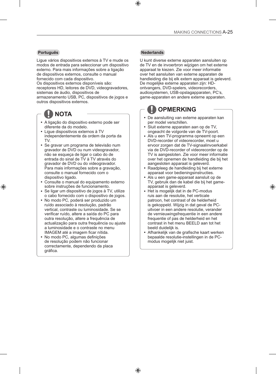 Nota, Opmerking | LG 50PN450B User Manual | Page 28 / 215