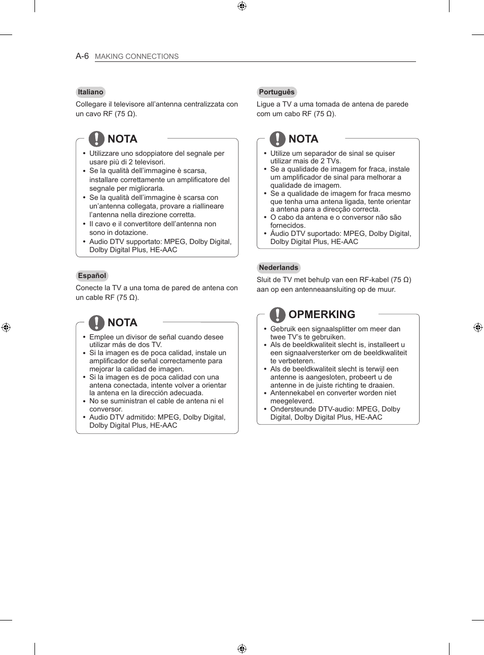 Nota, Opmerking | LG 50PN450B User Manual | Page 9 / 215