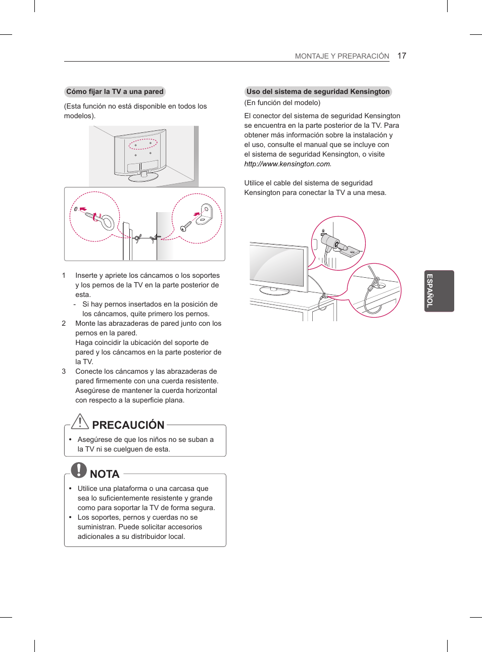 Precaución, Nota | LG 42CS460S User Manual | Page 119 / 212