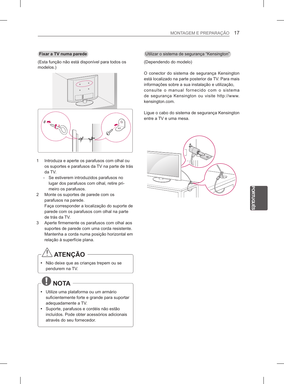 Atenção, Nota | LG 42CS460S User Manual | Page 141 / 212