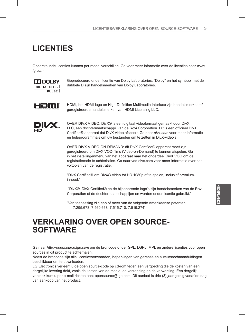 Licenties, Verklaring over open source- software | LG 42CS460S User Manual | Page 149 / 212