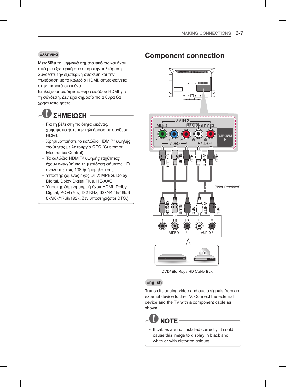 Component connection, Σημειωση | LG 42CS460S User Manual | Page 197 / 212