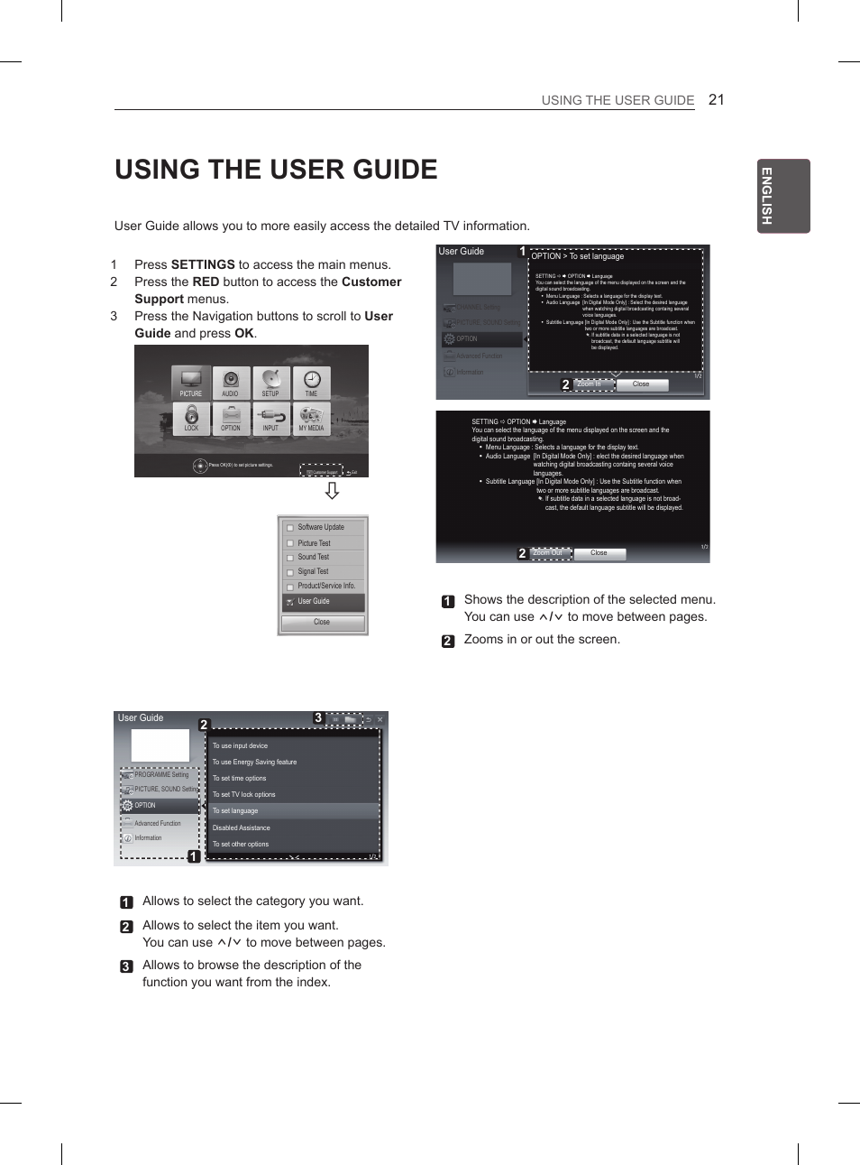 Using the user guide, Eng english using the user guide | LG 42CS460S User Manual | Page 29 / 212