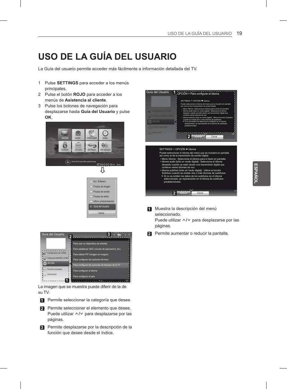 Uso de la guía del usuario, Esp esp añol uso de la guía del usuario | LG 26LN457B User Manual | Page 110 / 223