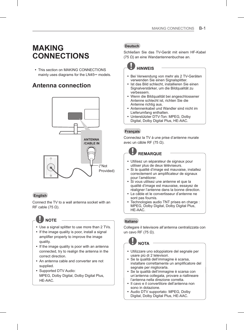 Mfl67707903_0_b, Making connections, Antenna connection | LG 26LN457B User Manual | Page 192 / 223