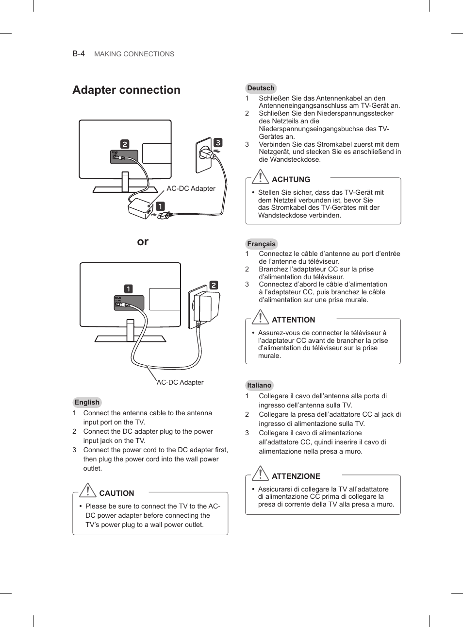 Adapter connection | LG 26LN457B User Manual | Page 195 / 223