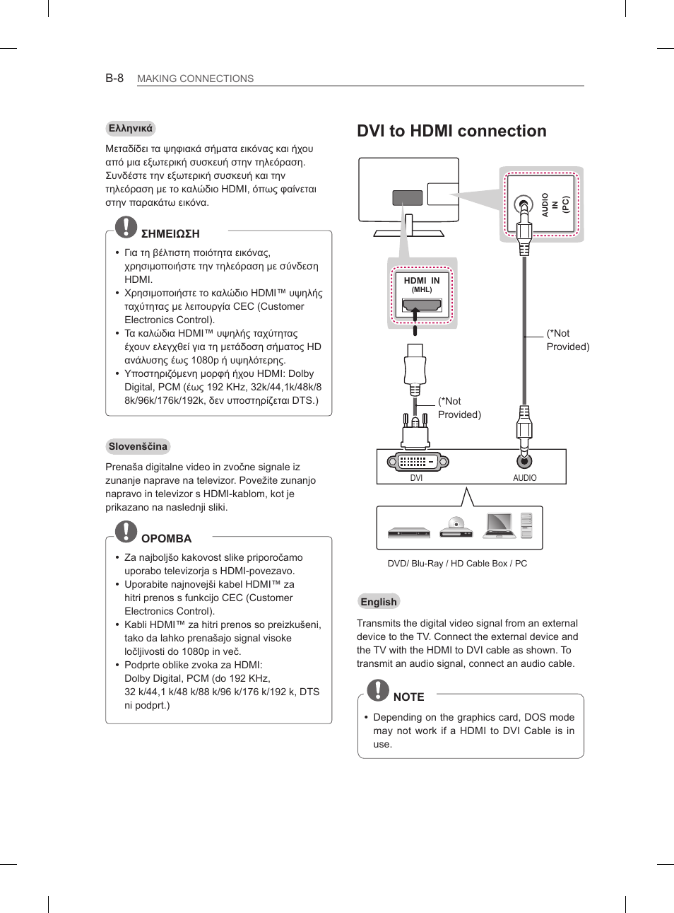 Dvi to hdmi connection | LG 26LN457B User Manual | Page 199 / 223