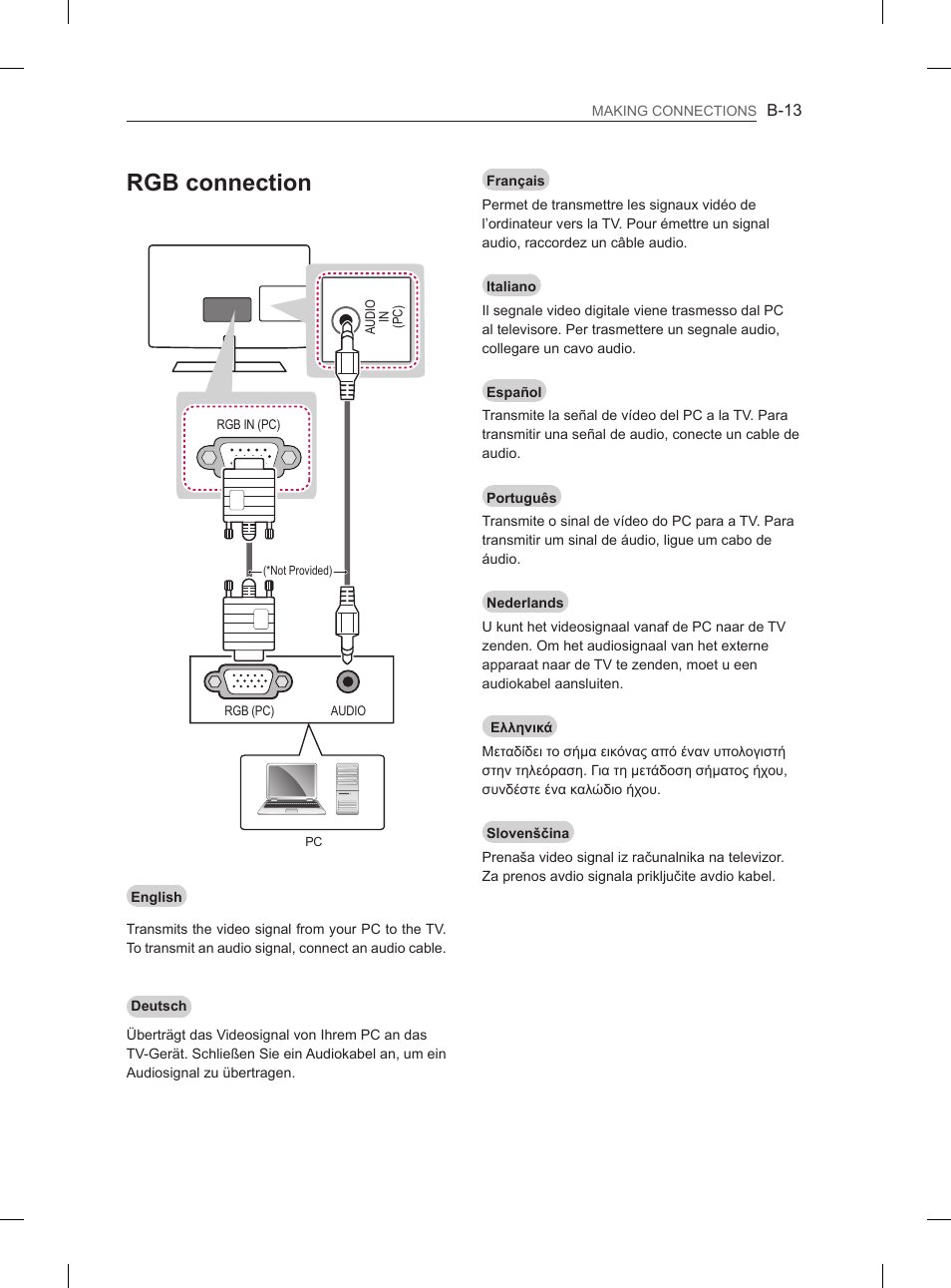 Rgb connection | LG 26LN457B User Manual | Page 204 / 223