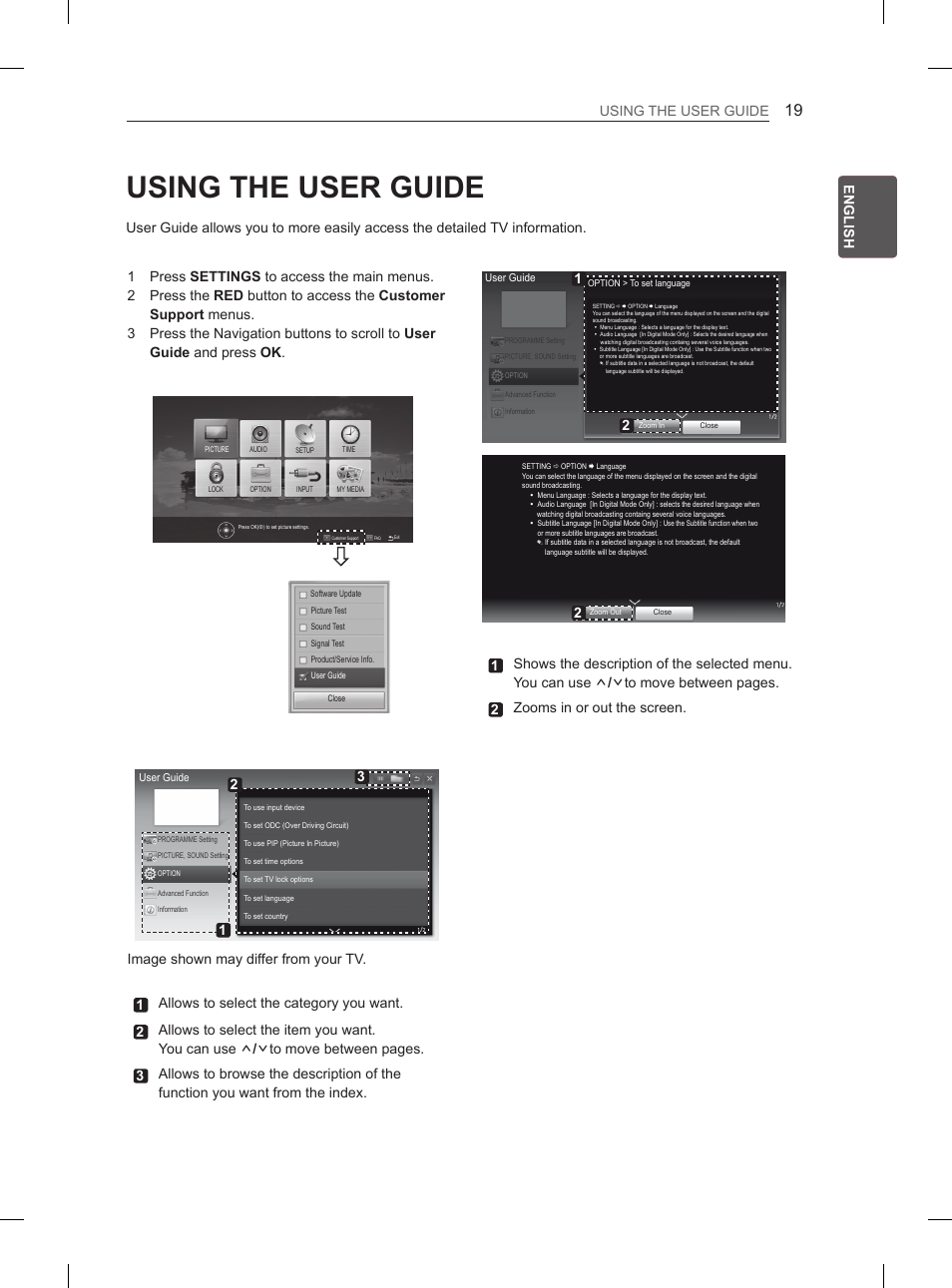 Using the user guide, Eng english using the user guide | LG 26LN457B User Manual | Page 26 / 223