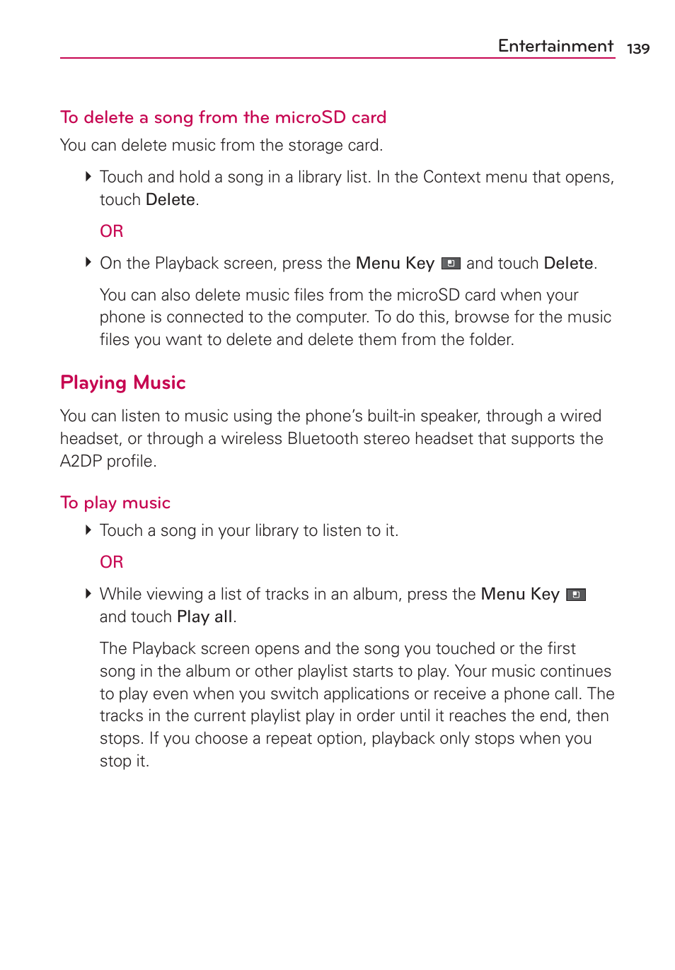 Playing music | LG VS700 User Manual | Page 141 / 448