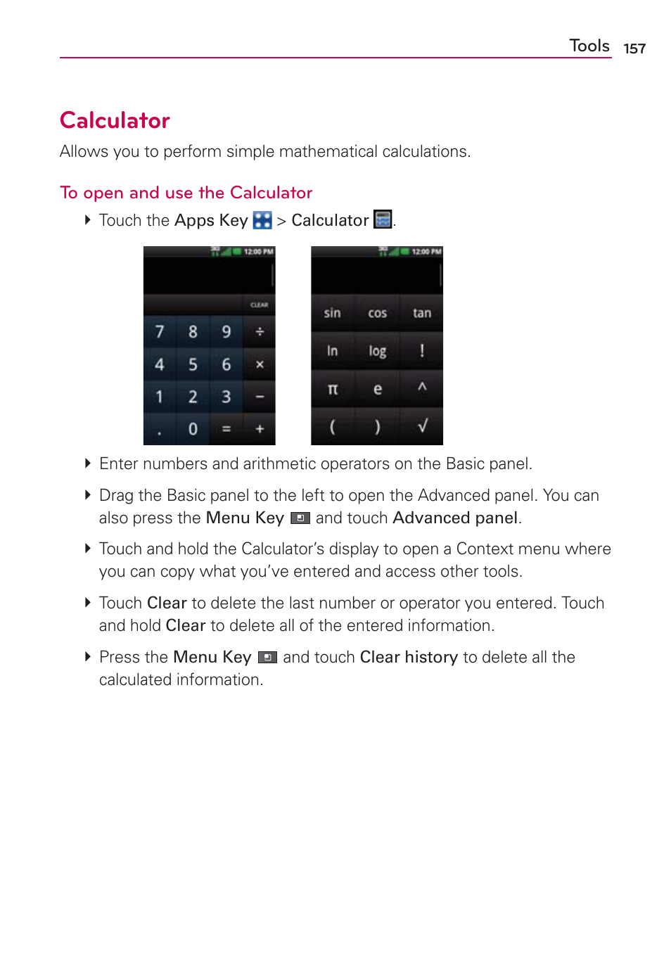 Calculator | LG VS700 User Manual | Page 159 / 448