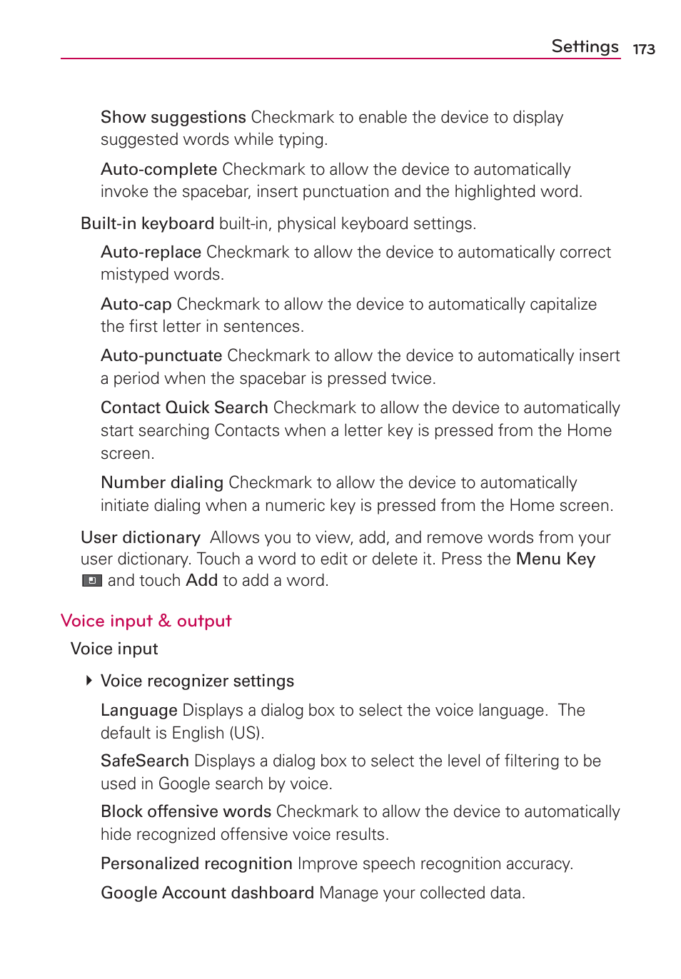 LG VS700 User Manual | Page 175 / 448