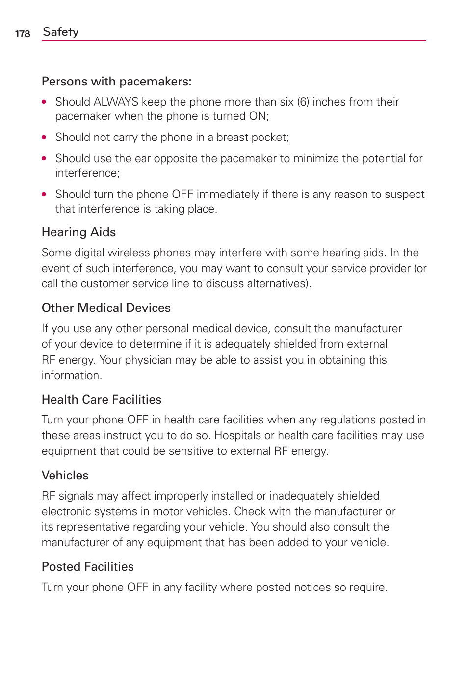 Safety | LG VS700 User Manual | Page 180 / 448