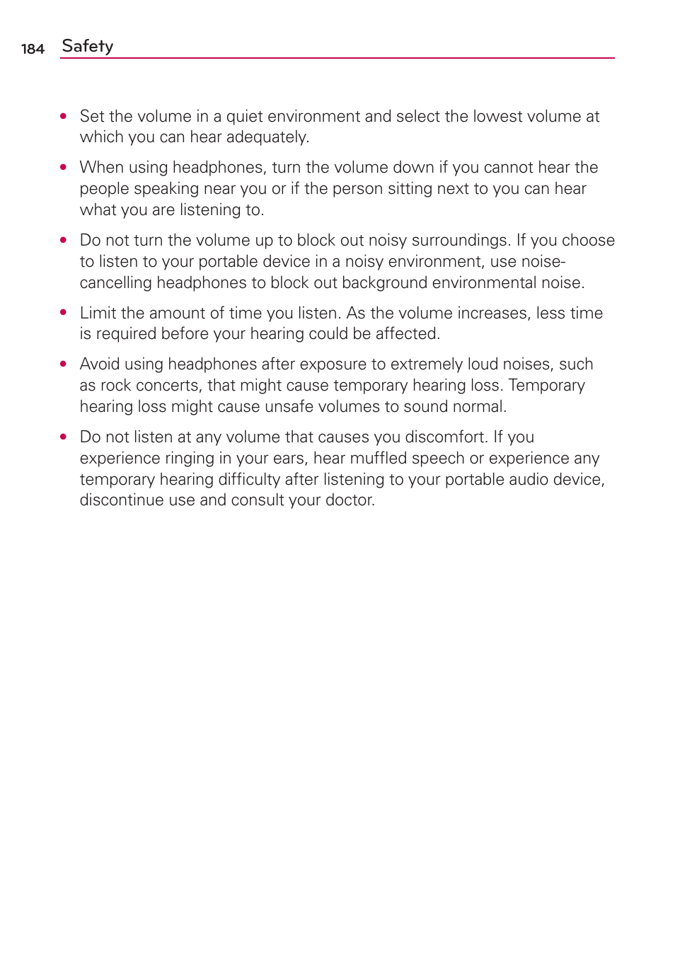 Safety | LG VS700 User Manual | Page 186 / 448