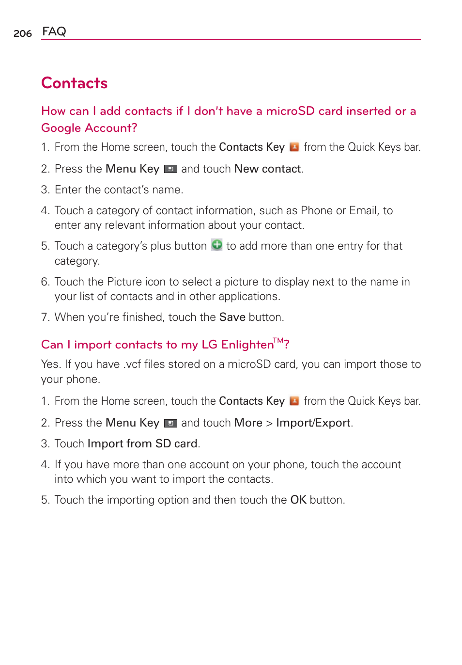 Contacts | LG VS700 User Manual | Page 208 / 448