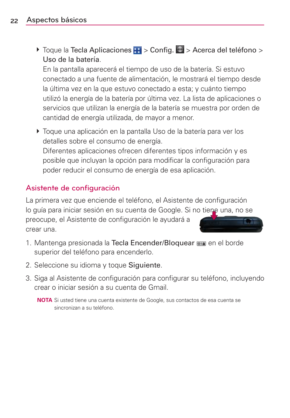 Aspectos básicos, Asistente de configuración | LG VS700 User Manual | Page 239 / 448