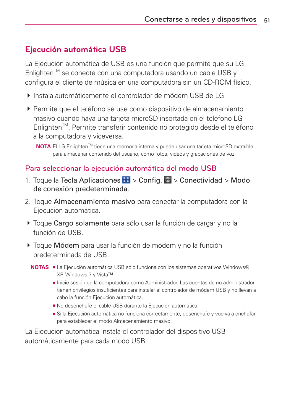 Ejecución automática usb, Conectarse a redes y dispositivos | LG VS700 User Manual | Page 268 / 448