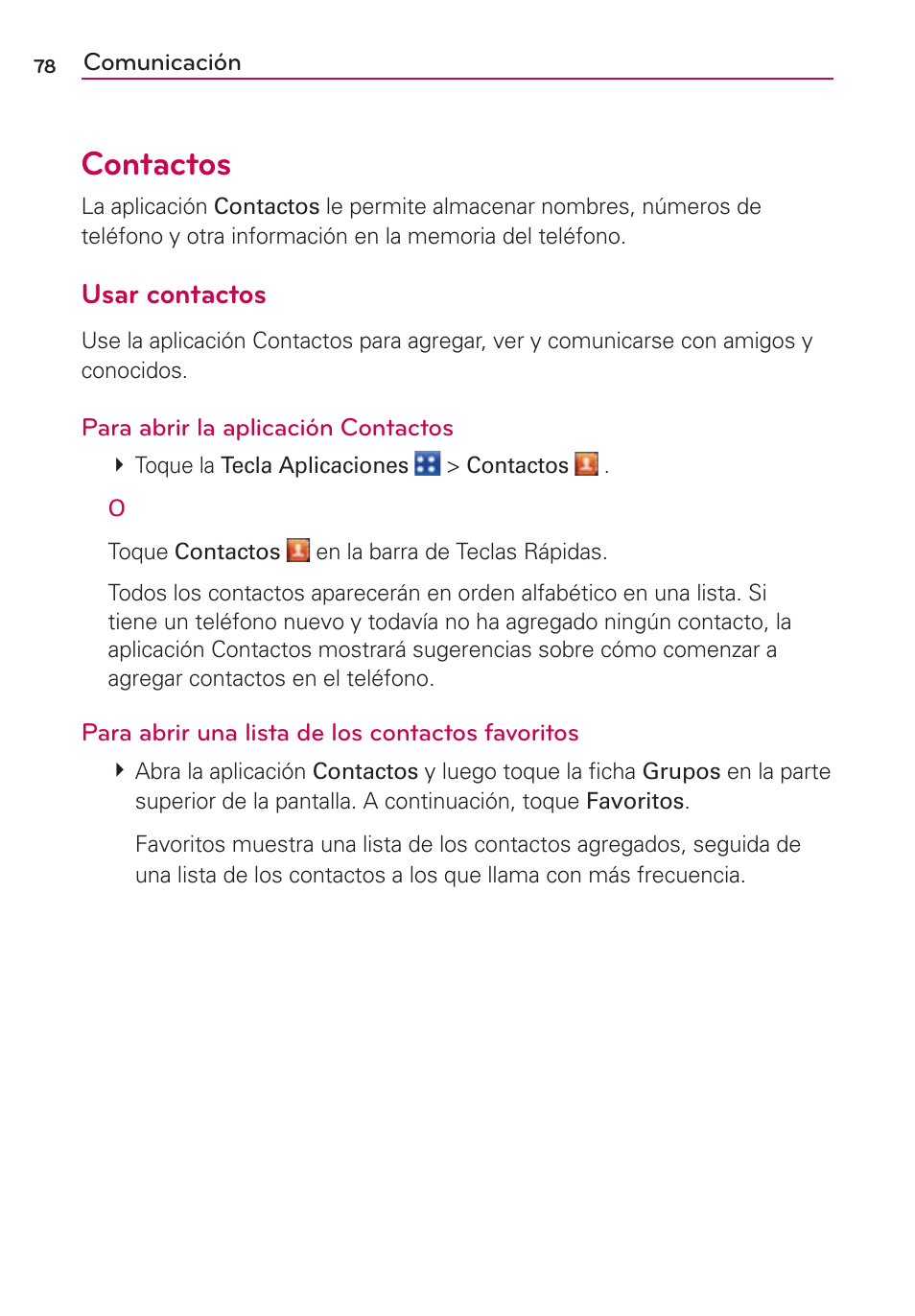 Comunicación, Contactos, Usar contactos | LG VS700 User Manual | Page 295 / 448