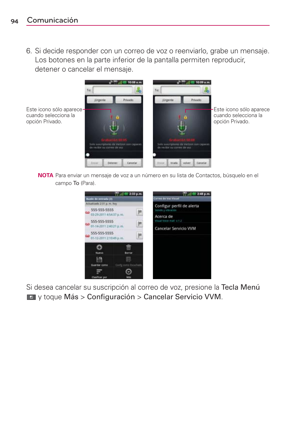 Comunicación | LG VS700 User Manual | Page 311 / 448