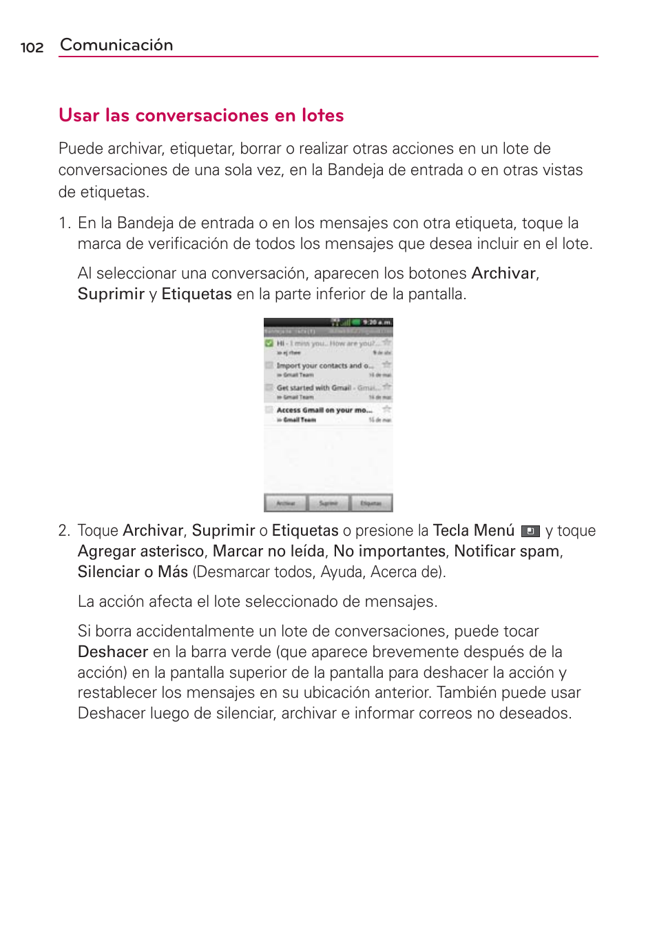 Usar las conversaciones en lotes | LG VS700 User Manual | Page 319 / 448