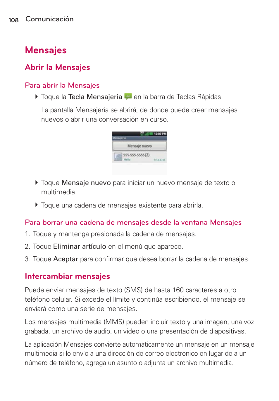 Mensajes, Abrir la mensajes, Intercambiar mensajes | LG VS700 User Manual | Page 325 / 448