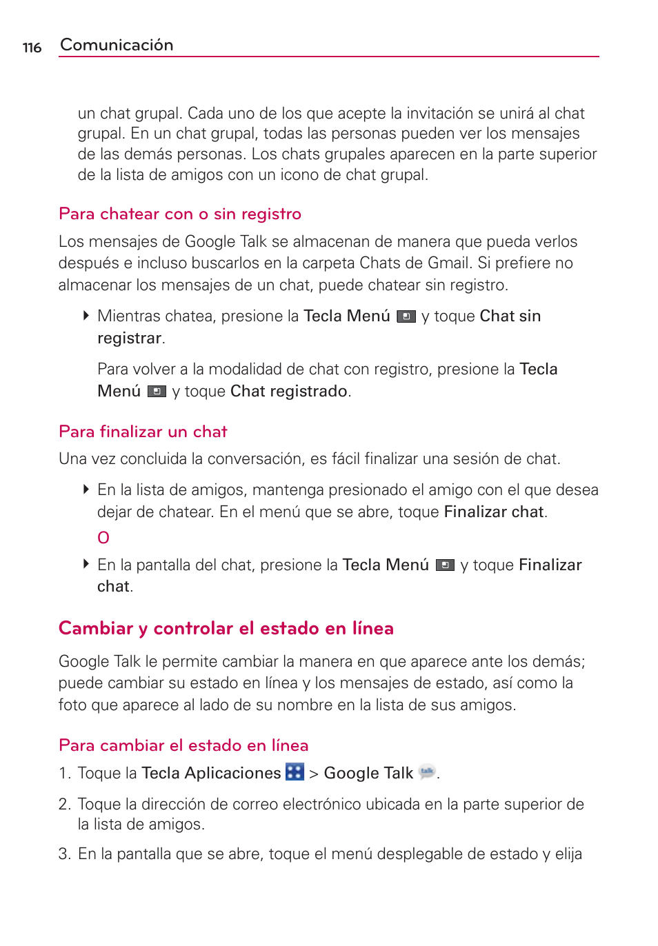 Cambiar y controlar el estado en línea | LG VS700 User Manual | Page 333 / 448