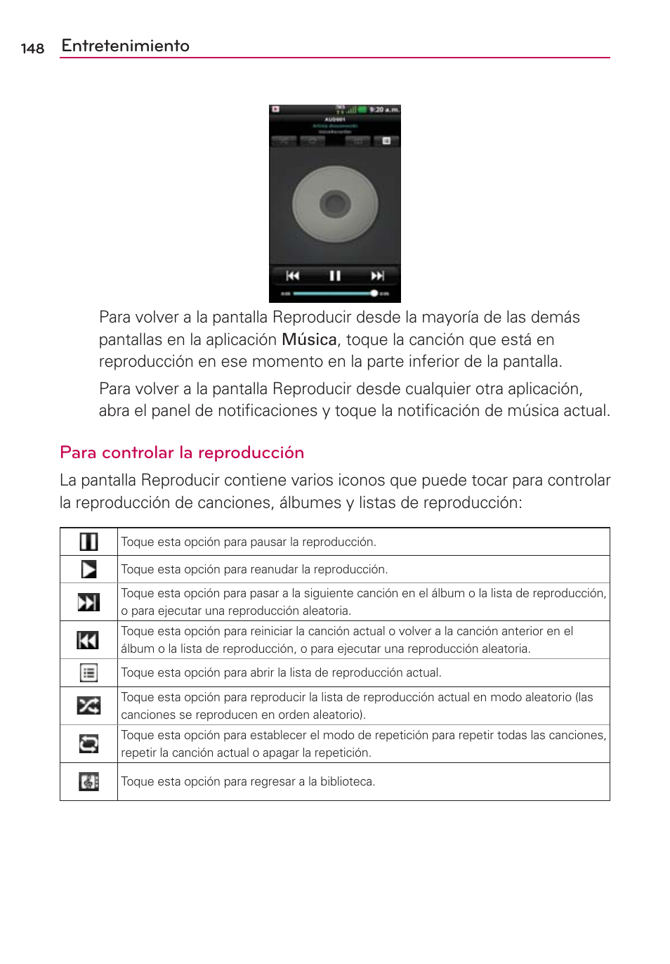 Entretenimiento, Para controlar la reproducción | LG VS700 User Manual | Page 365 / 448