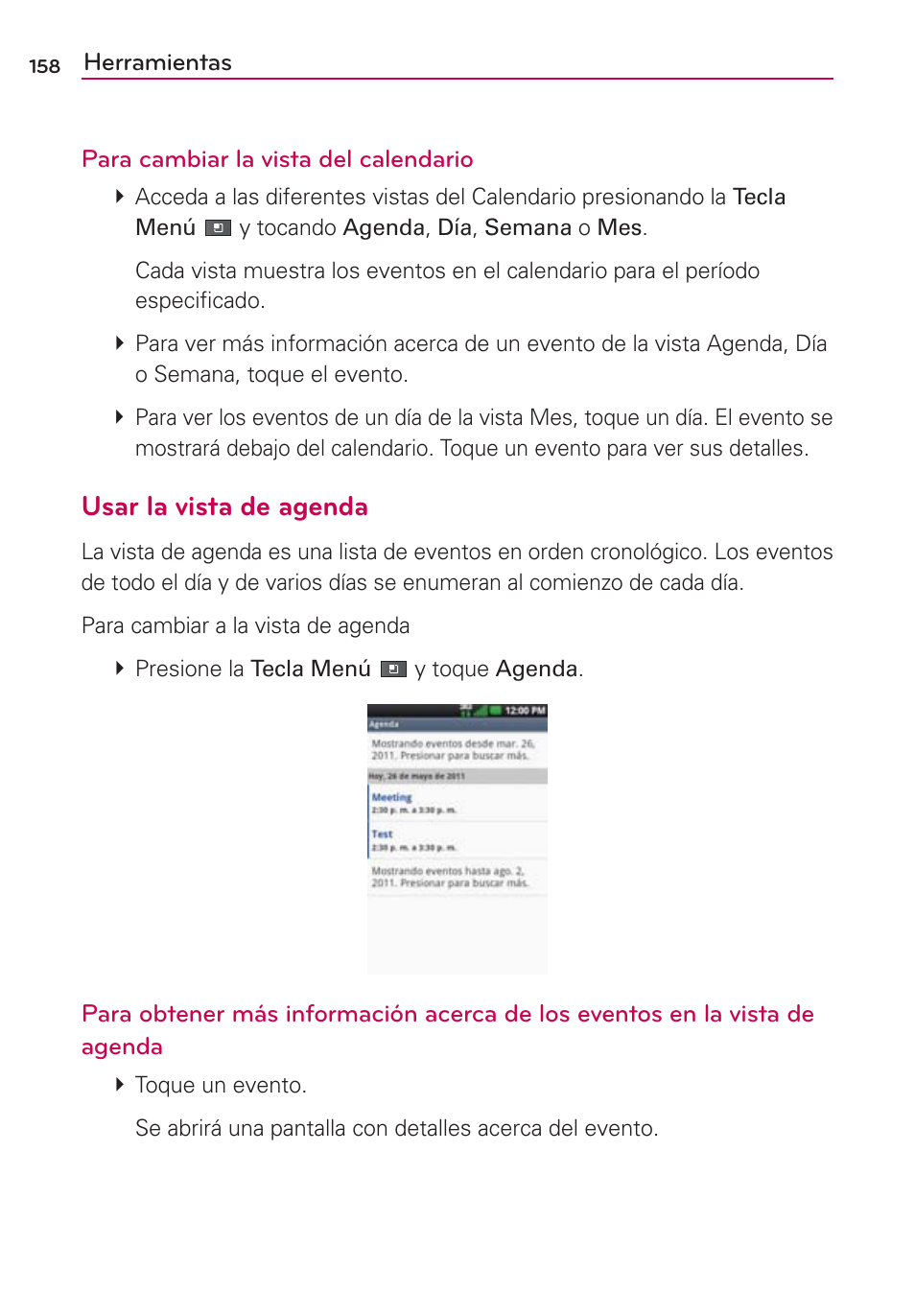 Usar la vista de agenda | LG VS700 User Manual | Page 375 / 448