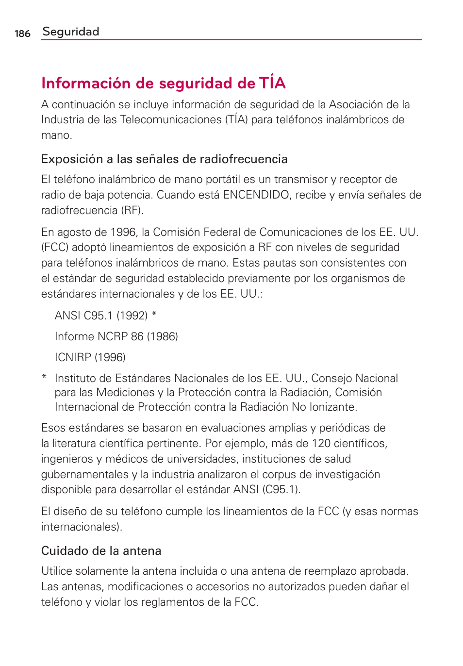 Seguridad, Información de seguridad de tía | LG VS700 User Manual | Page 403 / 448