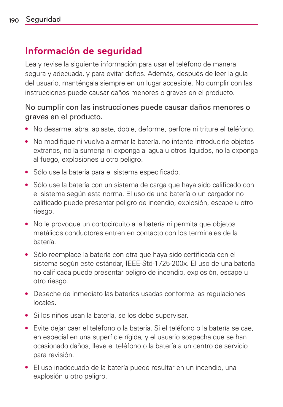 Información de seguridad, Seguridad | LG VS700 User Manual | Page 407 / 448