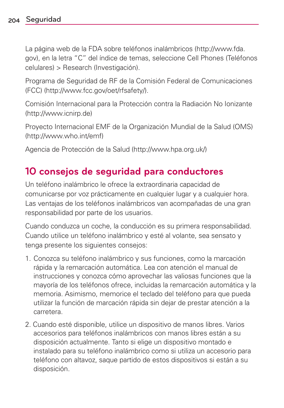 10 consejos de seguridad para conductores | LG VS700 User Manual | Page 421 / 448