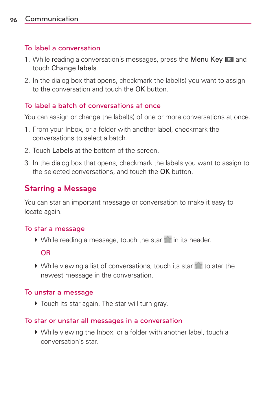 Starring a message | LG VS700 User Manual | Page 98 / 448