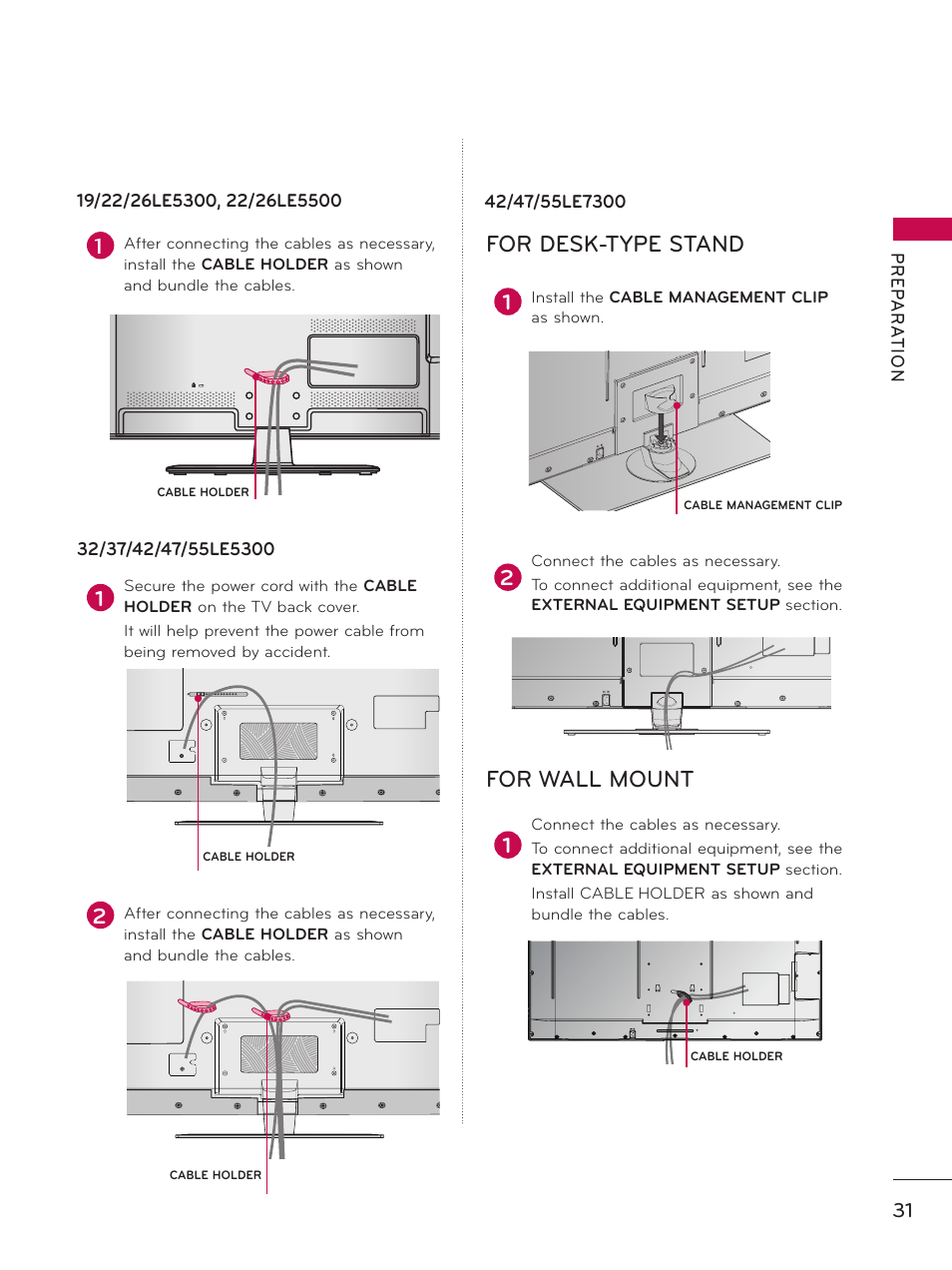 For desk-type stand for wall mount | LG 37LD450 User Manual | Page 31 / 172