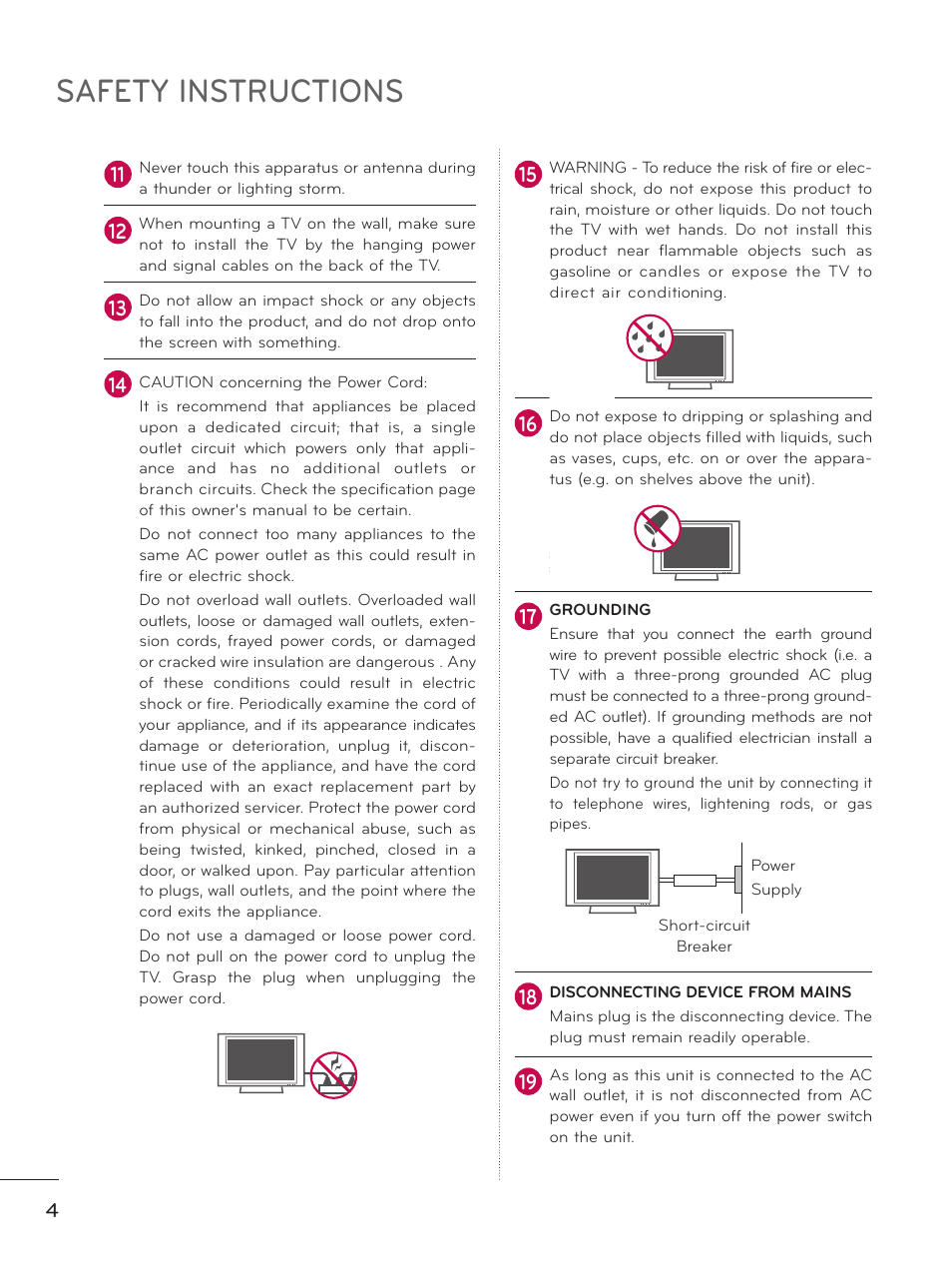 Safety instructions | LG 37LD450 User Manual | Page 4 / 172