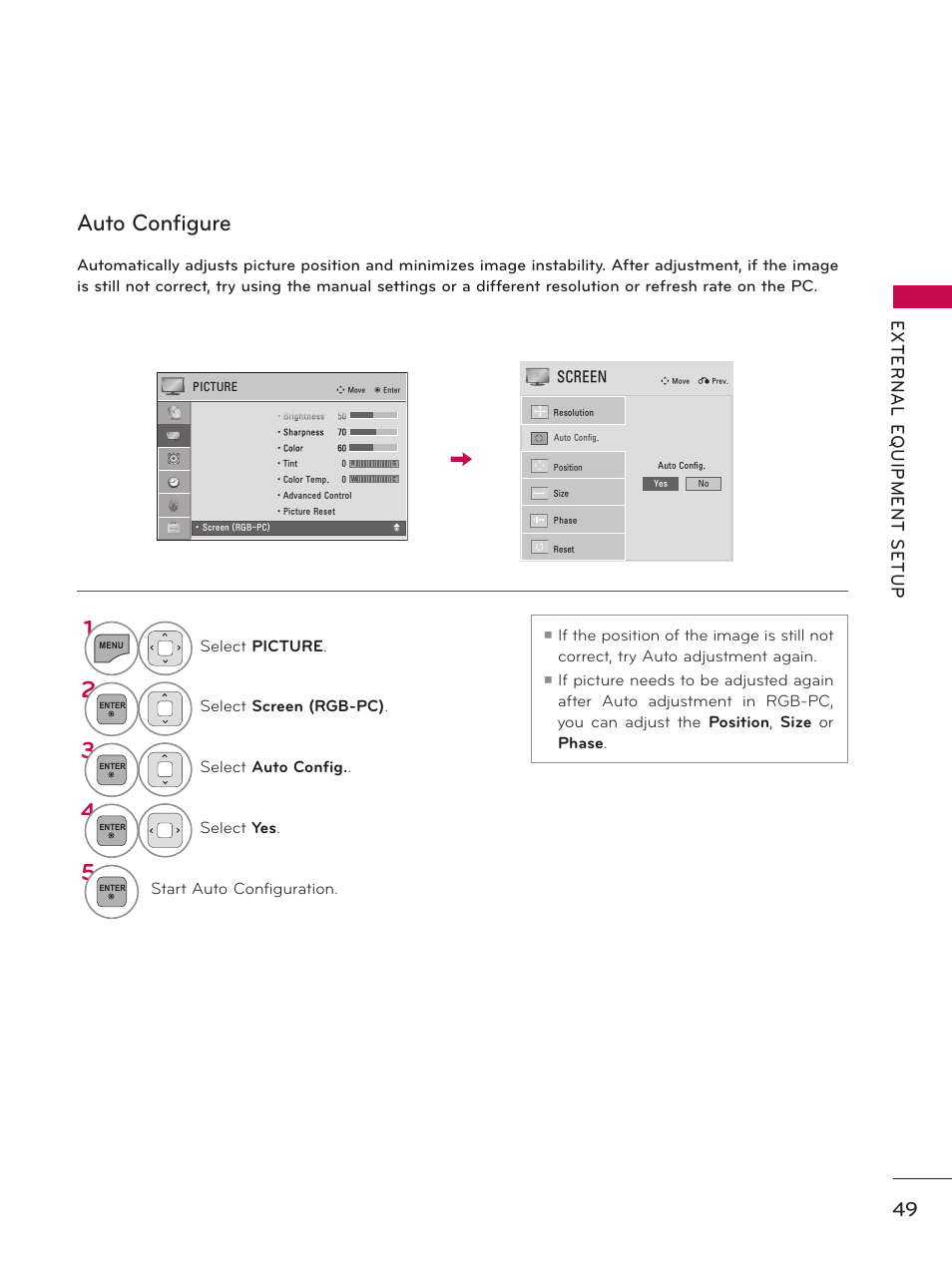 Auto configure 1 | LG 37LD450 User Manual | Page 49 / 172