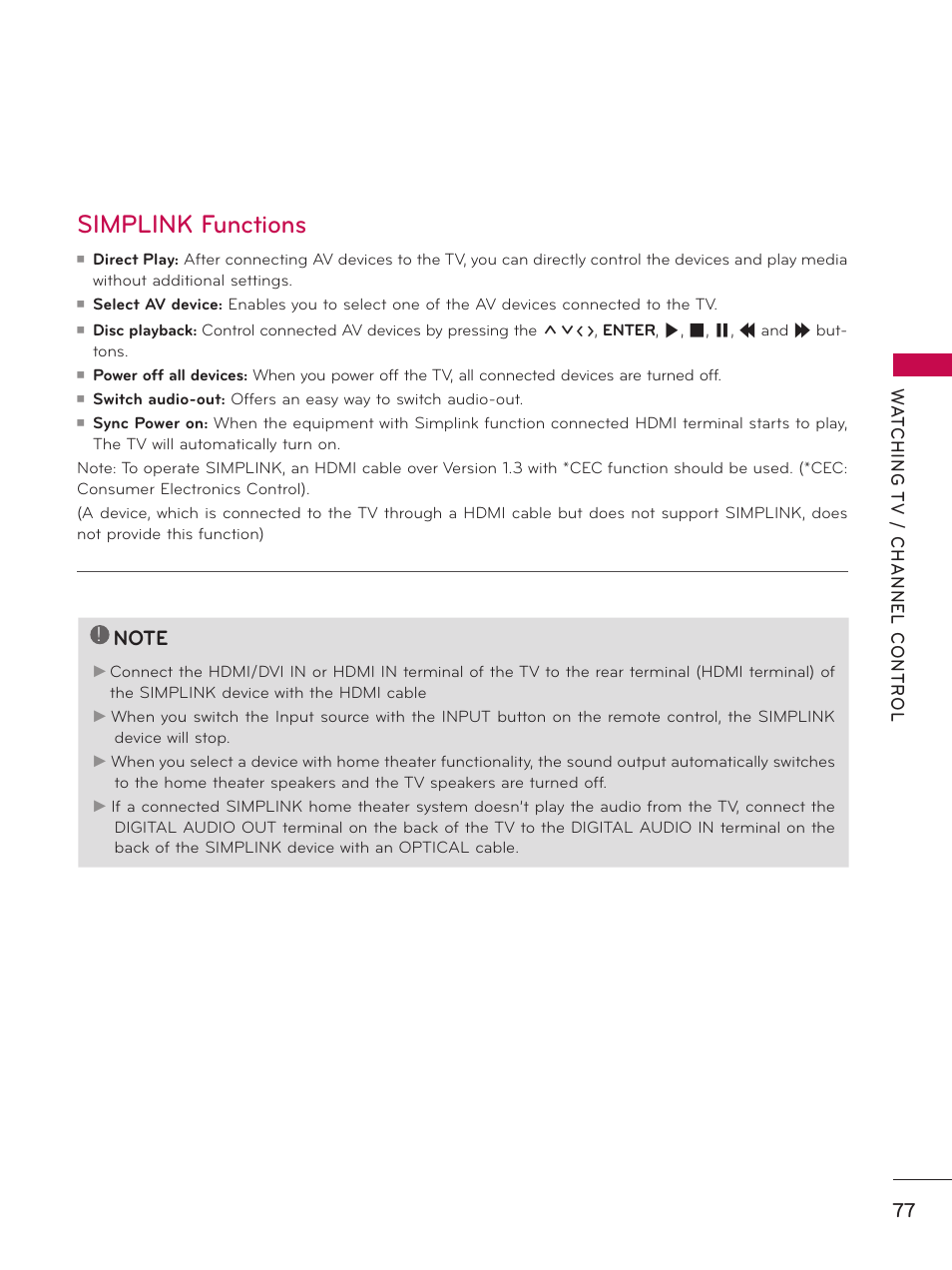 Simplink functions | LG 37LD450 User Manual | Page 77 / 172