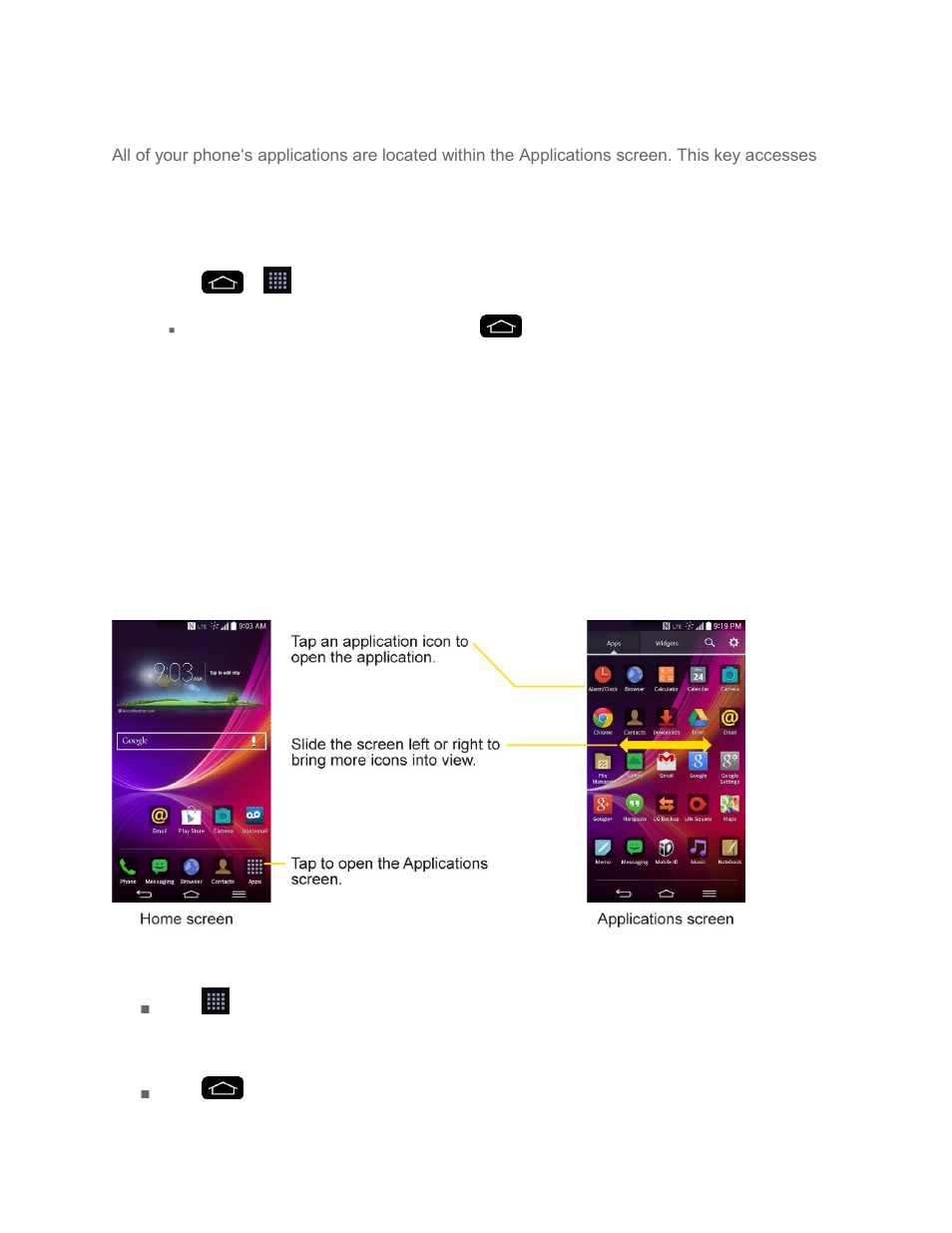 Use the applications key, Applications: how to view, open and switch | LG LGLS995 User Manual | Page 33 / 218