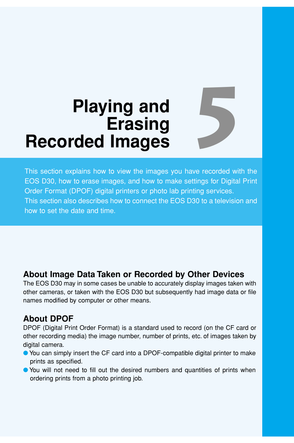 Playing and erasing recorded images | Canon EOS D30 User Manual | Page 101 / 152