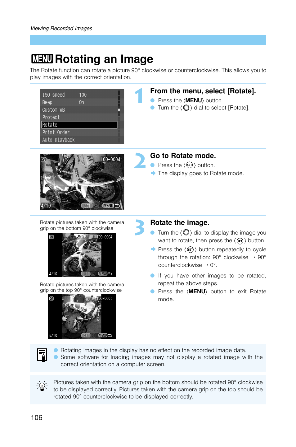 Rotating an image | Canon EOS D30 User Manual | Page 106 / 152