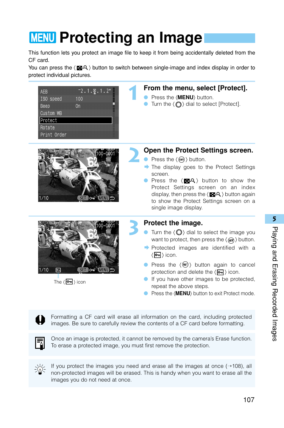 Protecting an image | Canon EOS D30 User Manual | Page 107 / 152