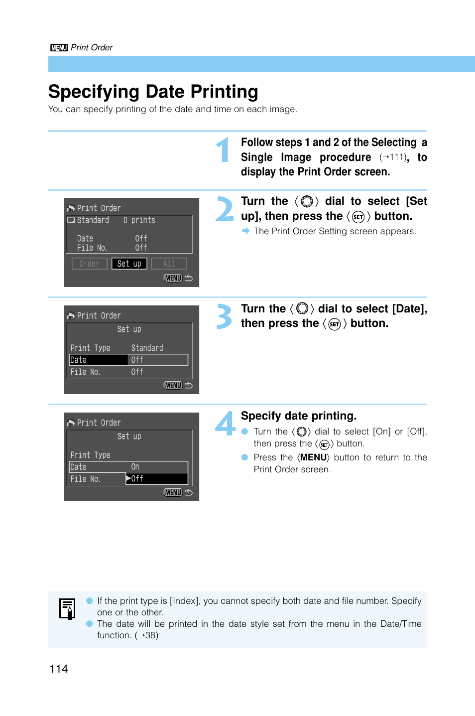 Specifying date printing | Canon EOS D30 User Manual | Page 114 / 152