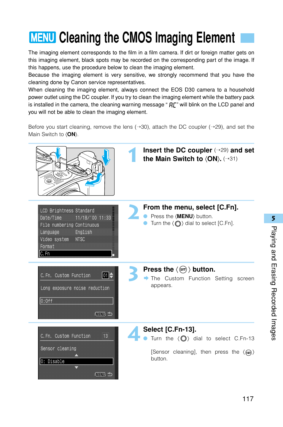 Cleaning the cmos imaging element | Canon EOS D30 User Manual | Page 117 / 152