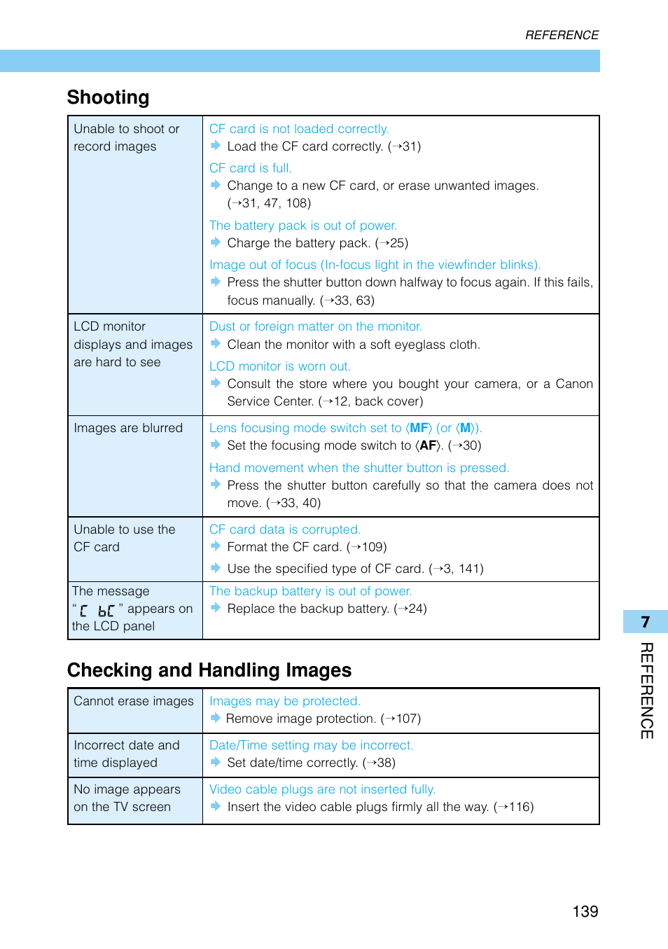 Shooting checking and handling images, 7reference 139 | Canon EOS D30 User Manual | Page 139 / 152