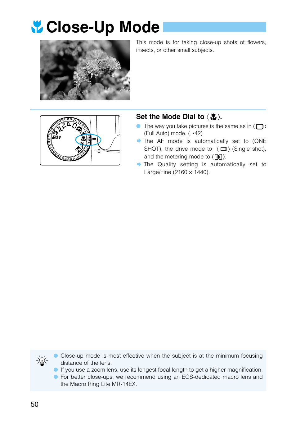 Close-up mode | Canon EOS D30 User Manual | Page 50 / 152