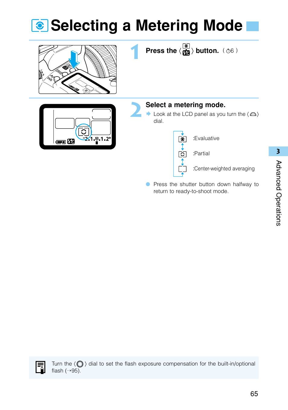 Selecting a metering mode | Canon EOS D30 User Manual | Page 65 / 152