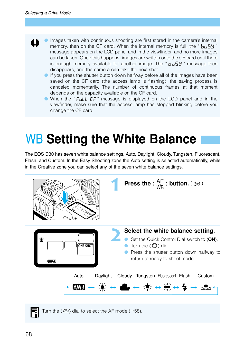 Setting the white balance | Canon EOS D30 User Manual | Page 68 / 152